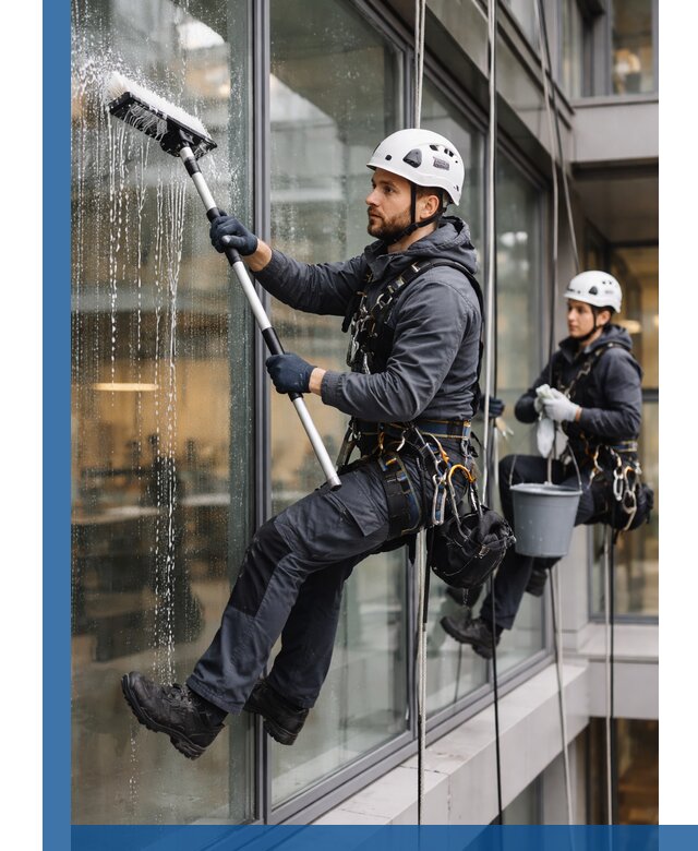 Профессиональная мойка витражей промышленными альпинистами в Апшеронске