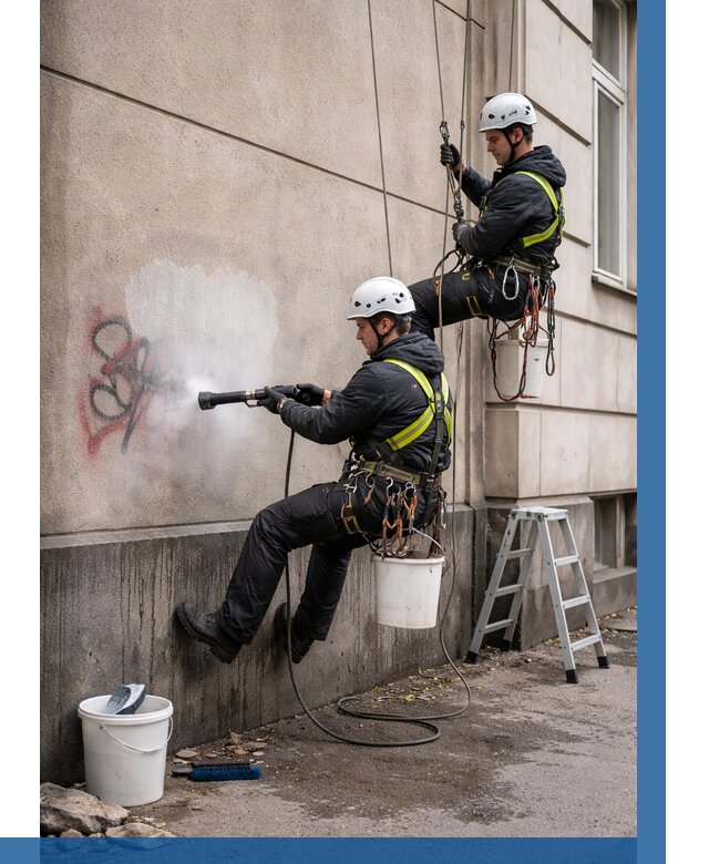 Удаление граффити с фасада в Апшеронске от 4612 р. | ВЫСОТНИК-Пшр