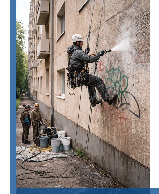 Удаление граффити с фасада в Апшеронске без следов и повреждений