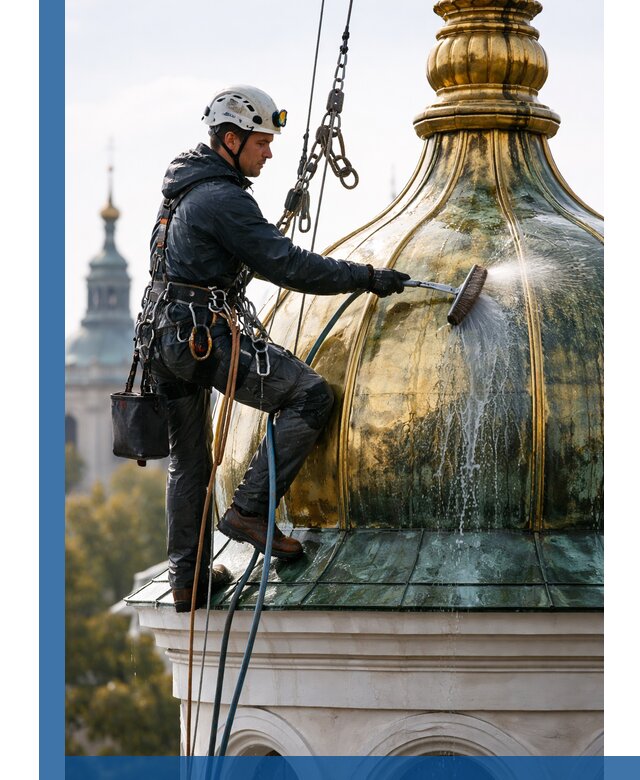 Профессиональная мойка куполов и шпилей высотными альпинистами в Апшеронске