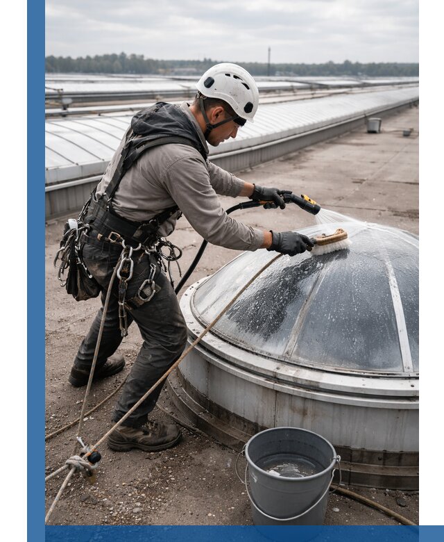 Мойка зенитных фонарей на кровле для промышленных объектов в Апшеронске