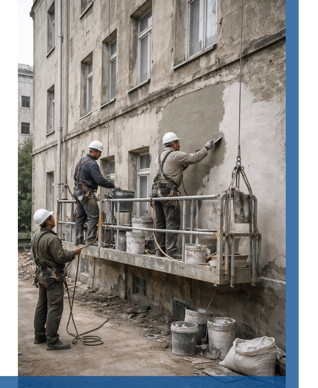 Капитальный ремонт фасада в Апшеронске от 4304 р. | ВЫСОТНИК-Пшр