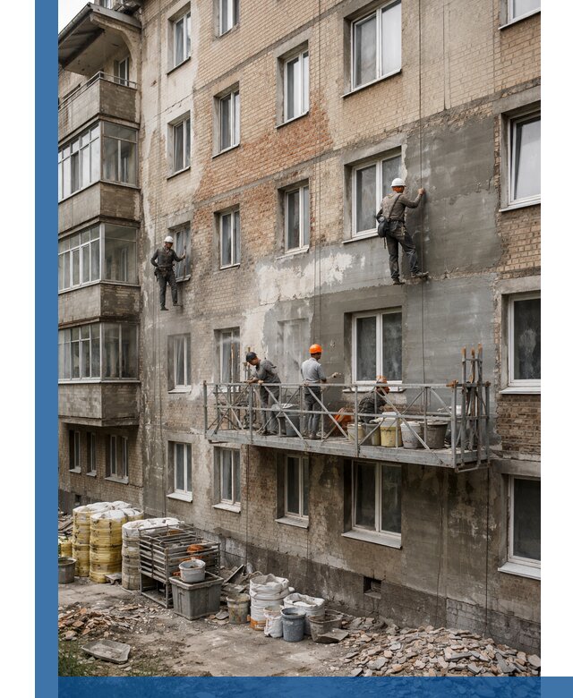 Капитальный ремонт фасада в Апшеронске с восстановлением и гидроизоляцией