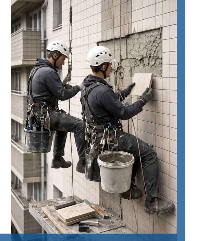 Ремонт облицовки фасада плиткой в Апшеронске от 1845 р. | ВЫСОТНИК-Пшр