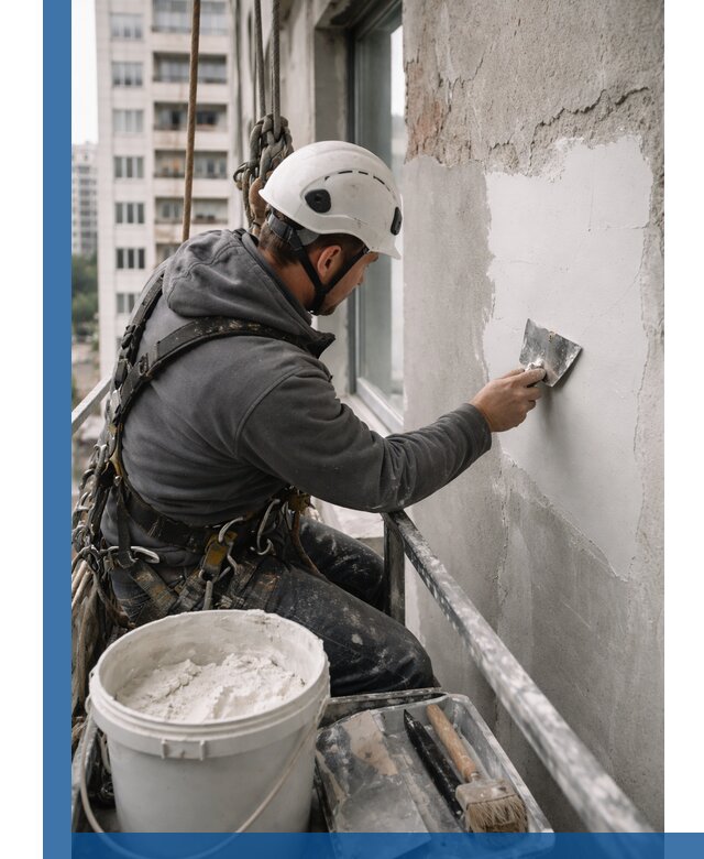 Шпаклевка фасадов на высоте с промальпинистами в Апшеронске