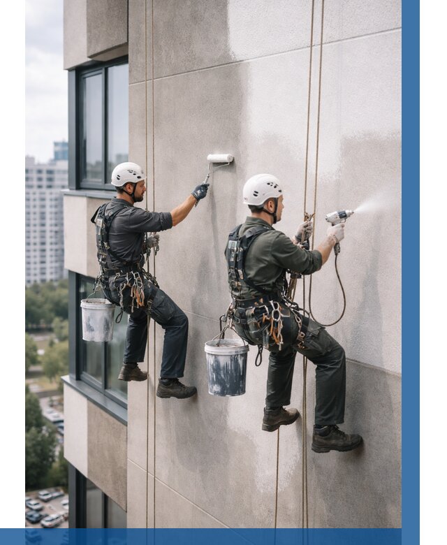 Покраска фасада альпинистами в Апшеронске от 307 р. | ВЫСОТНИК-Пшр