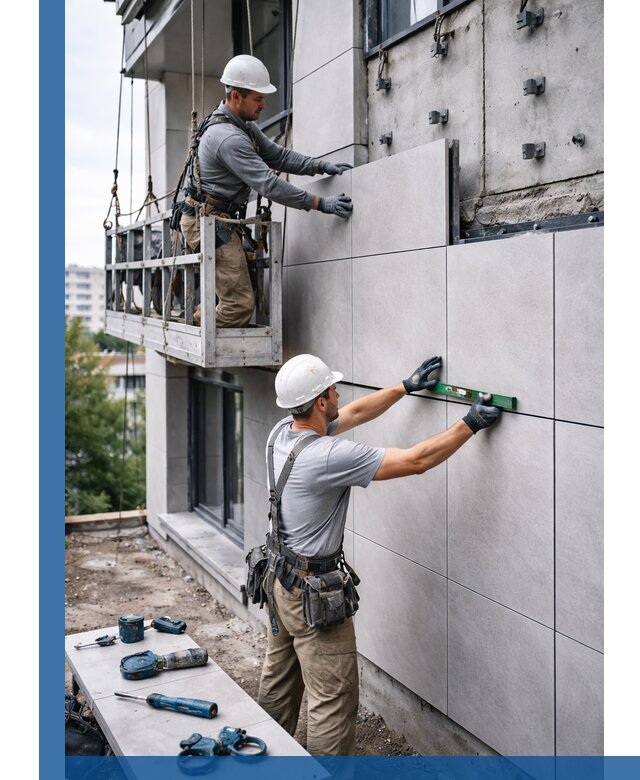 Монтаж керамогранита на фасад в Апшеронске под ключ с гарантией качества