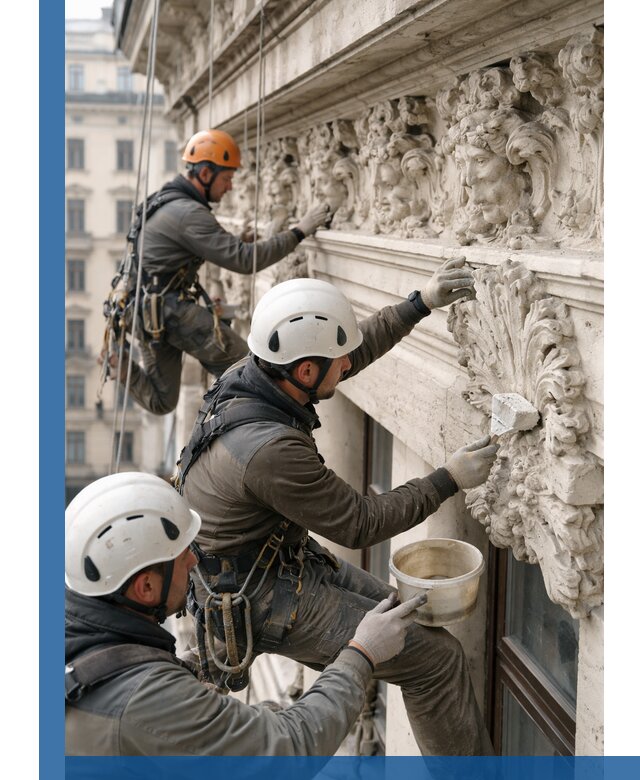 Реставрация фасадной лепнины с высотными работами в Апшеронске