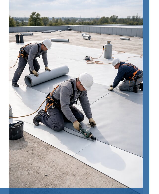 Монтаж мембранной кровли под ключ в Апшеронске от 1230 р. | ВЫСОТНИК-Пшр