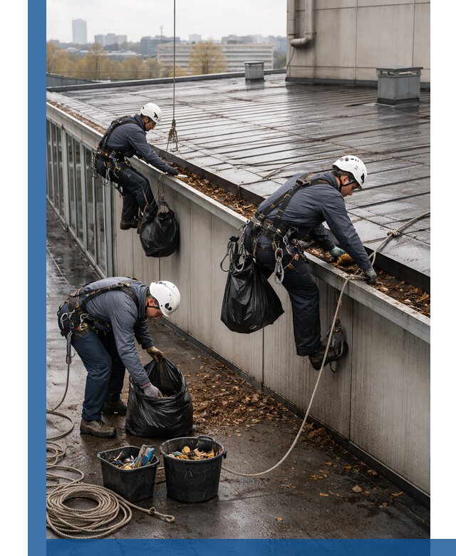 Очистка кровли по периметру в Апшеронске силами промышленных альпинистов