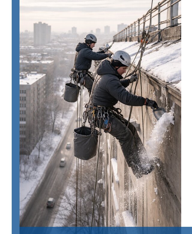 Очистка карнизов от снега в Апшеронске профессионально и безопасно