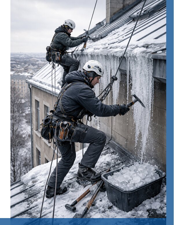 Удаление наледи с кровли в Апшеронске от 5636 р. | ВЫСОТНИК-Пшр