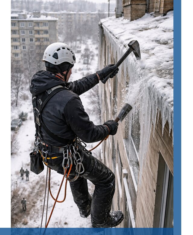 Сбивание сосулек с крыши в Апшеронске по цене от 4612 р. | ВЫСОТНИК-Пшр