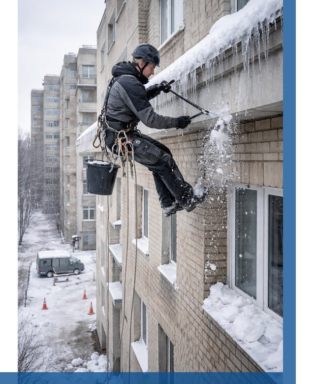 Удаление наледи с карнизов в Апшеронске от 359 р. | ВЫСОТНИК-Пшр