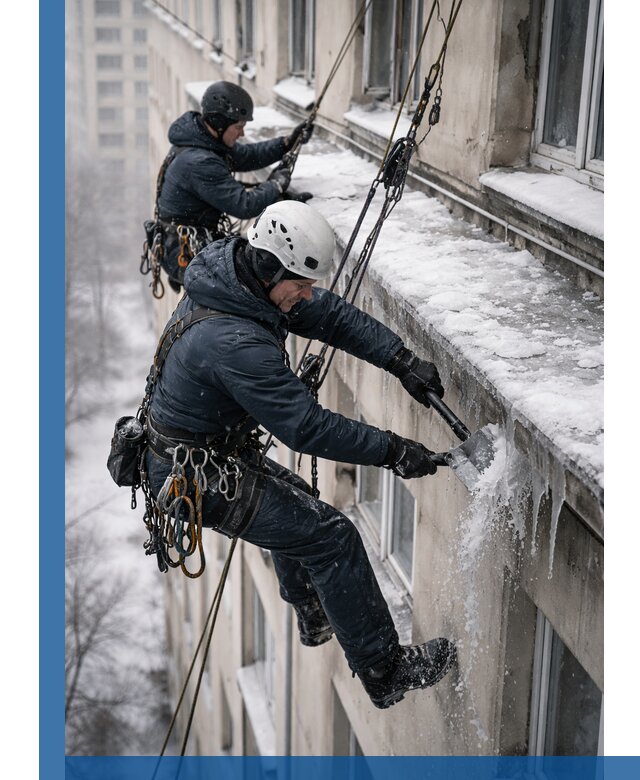 Удаление наледи и сосулек с карнизов в Апшеронске профессионально