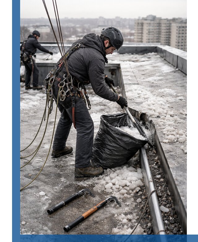 Аварийная очистка кровли в Апшеронске от промальпинистов