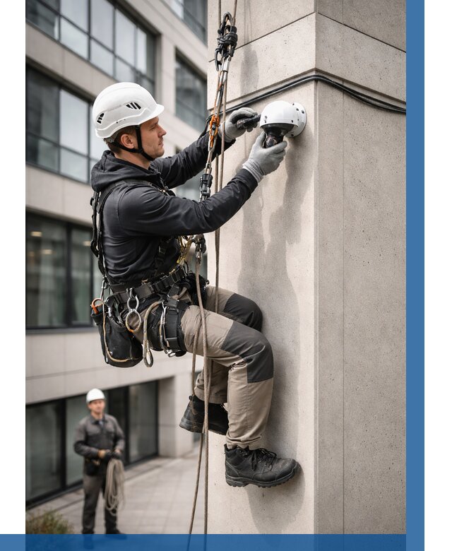 Монтаж камер видеонаблюдения на фасаде в Апшеронске от 8711 р.-ВЫСОТНИК-Пшр