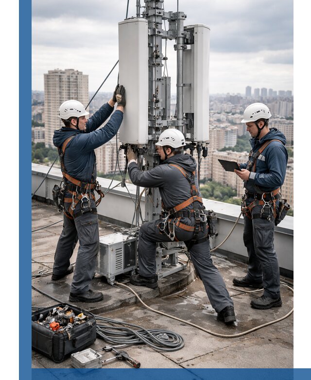 Монтаж антенн связи на крыше в Апшеронске с вводом в эксплуатацию