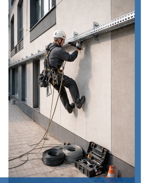 Монтаж кабельных лотков на фасаде в Апшеронске от 1230 р. | ВЫСОТНИК-Пшр