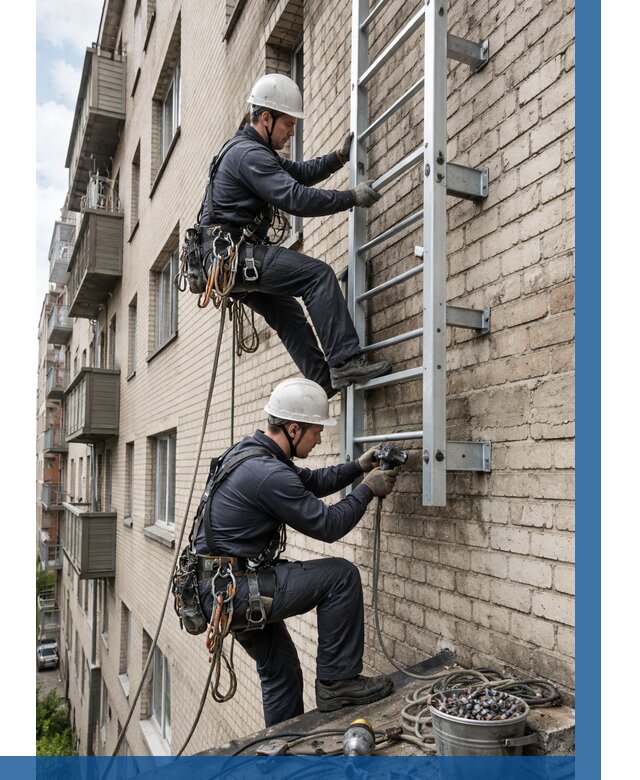 Монтаж пожарной лестницы в Апшеронске от 25620 р заказать у ВЫСОТНИК-Пшр
