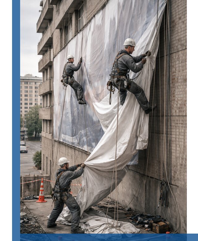 Демонтаж баннеров с фасада в Апшеронске оперативно и безопасно