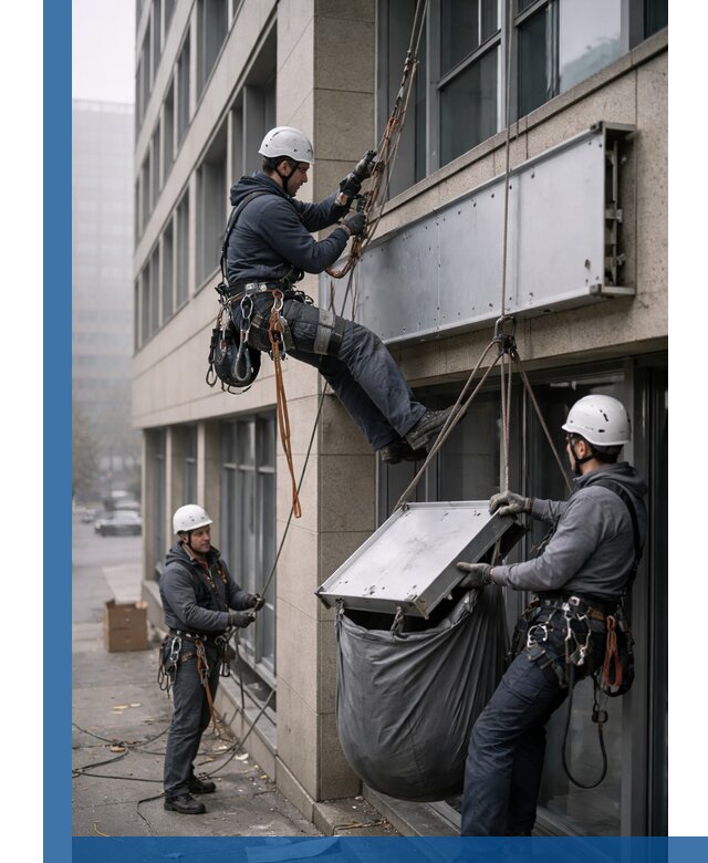 Демонтаж рекламной вывески с высотными работами в Апшеронске