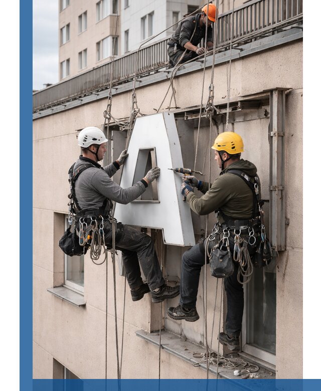 Ремонт и восстановление наружных вывесок на высоте в Апшеронске