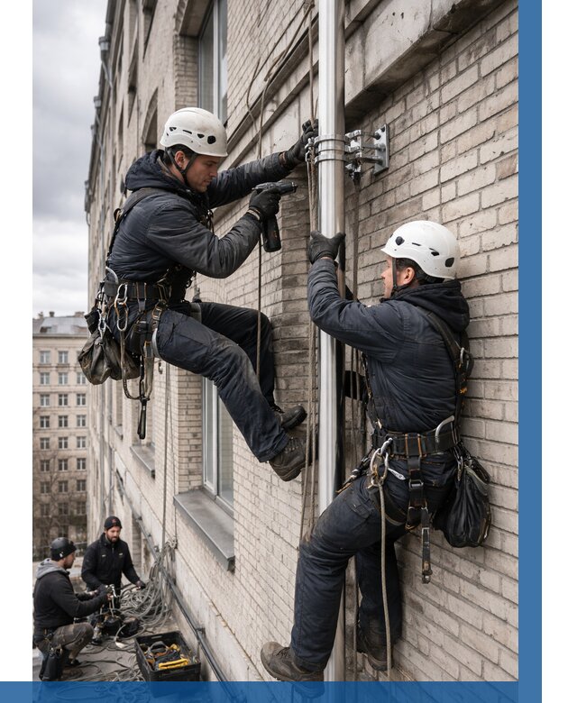 Монтаж флагштока на здании в Апшеронске от 6661 р. | ВЫСОТНИК-Пшр