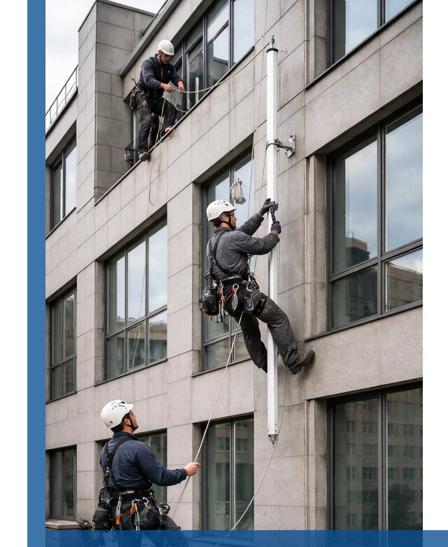 Монтаж флагштока на фасаде здания с креплением и герметикой в Апшеронске