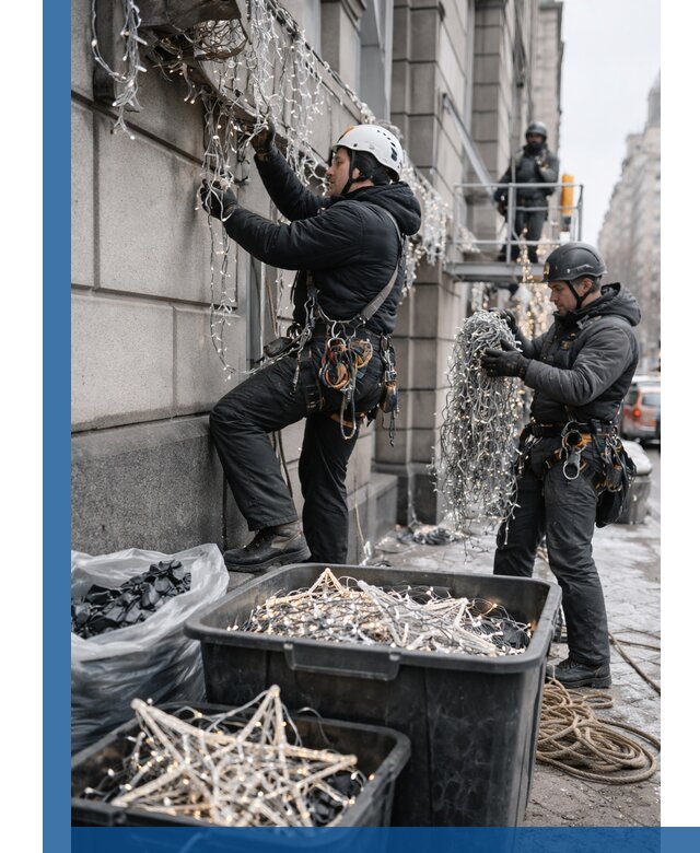 Демонтаж новогоднего оформления и гирлянд в Апшеронске