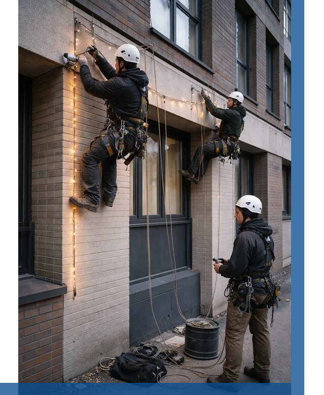 Монтаж гирлянд на фасаде в Апшеронске от 3587 р. | ВЫСОТНИК-Пшр