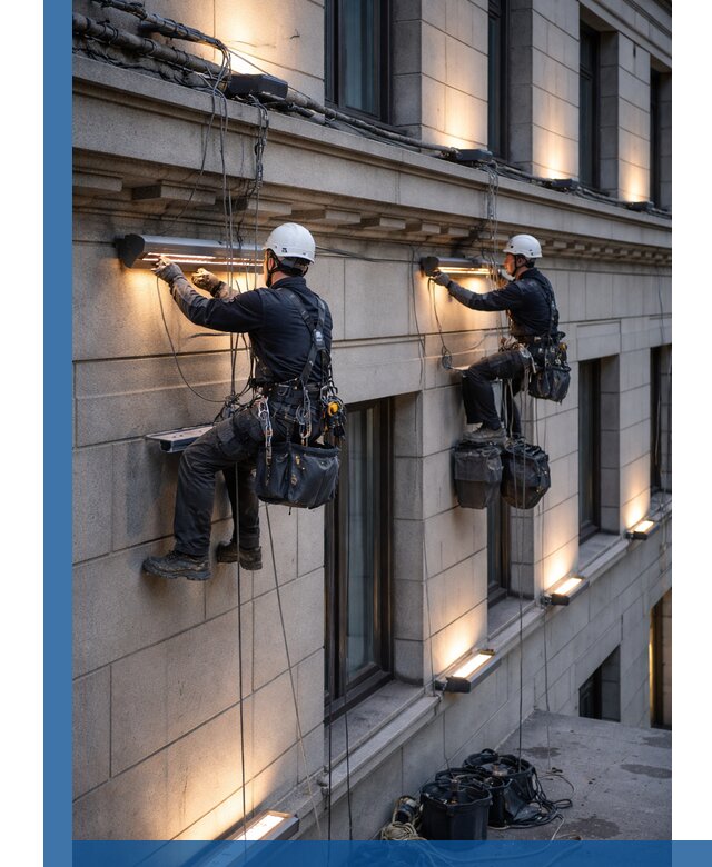 Монтаж архитектурной подсветки фасадов зданий в Апшеронске