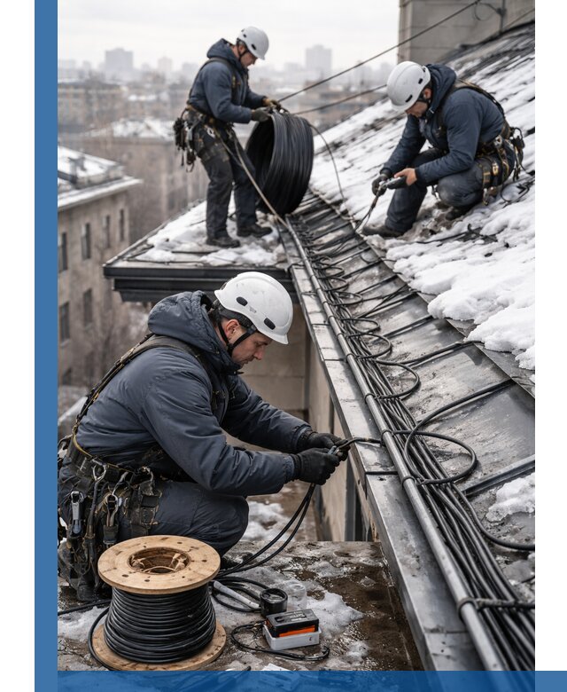 Монтаж греющего кабеля на кровле в Апшеронске под ключ