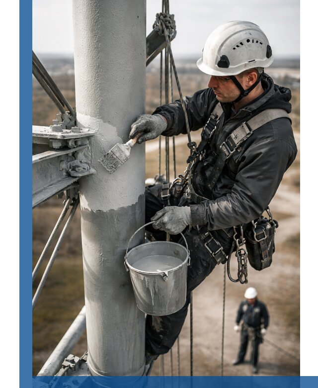 Покраска мачт связи в Апшеронске промышленными альпинистами
