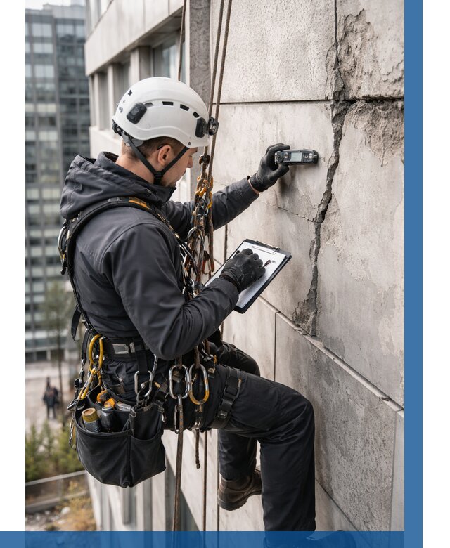 Обследование фасада альпинистами в Апшеронске от 123 р. | ВЫСОТНИК-Пшр