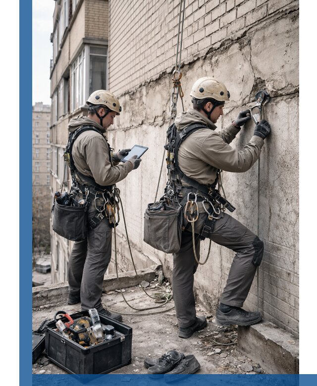 Обследование фасада промышленными альпинистами в Апшеронске