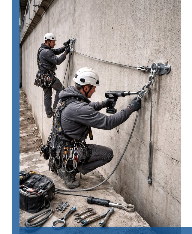 Монтаж анкерных линий высотной безопасности в Апшеронске